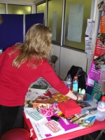 Becca setting up the stall